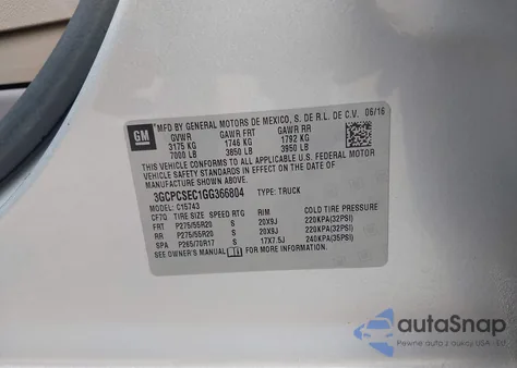 2016 Chevrolet Silverado 1500 1Lz из США, поврежденный, VIN 3GCPCSEC1GG366804